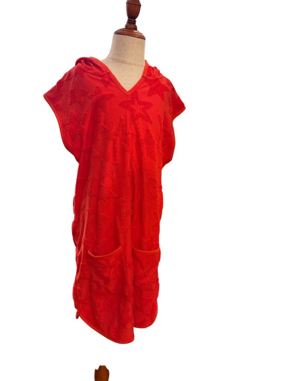 Cat & Jack Girls Cover Up XL 14 Red Star‎ Terry Hooded Swim Beach Dress